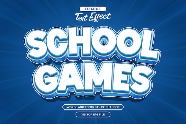 School games editable text effect with 3d blue cartoon text style