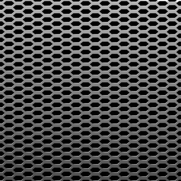 Silver or steel metal texture background. Realistic perforated sheet structure. Chrome industrial surface pattern.  Illustration