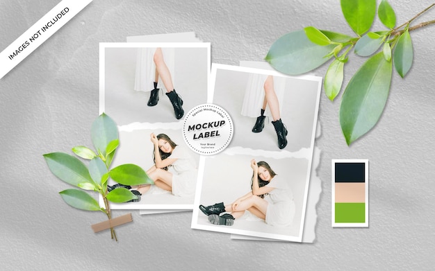 Simple photo frame set artistic moodboard mockup