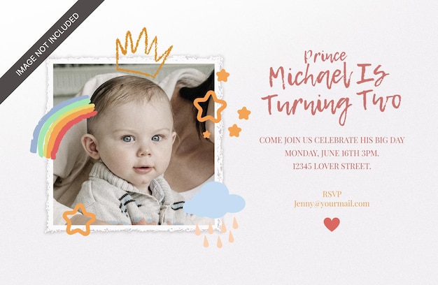 Square photo frame with pastel color clipart birthday invitation template