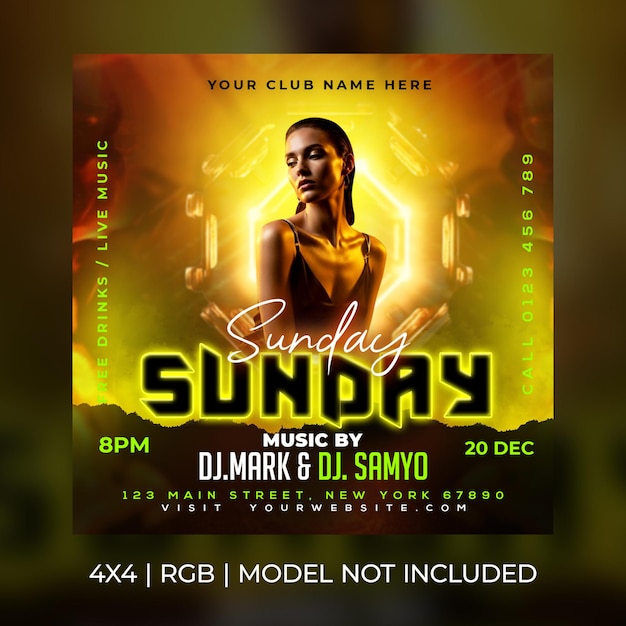 Sunday night club party event flyer template