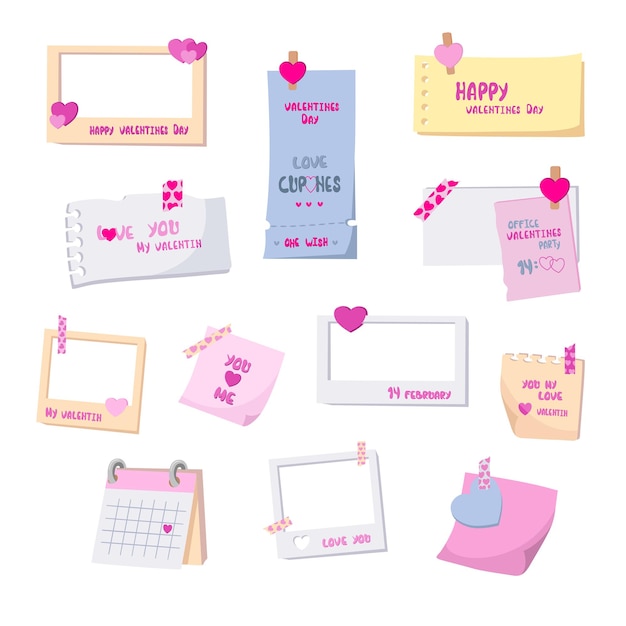 Sweet valentines day notes and frames collection