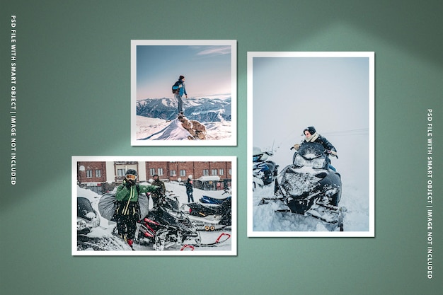 Travel photo frame set moodboard mockup with ink splatter premium psd
