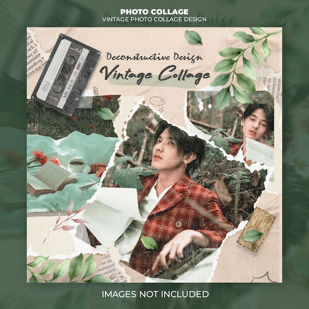 Vintage photo collage psd template for nostalgic and retro designs