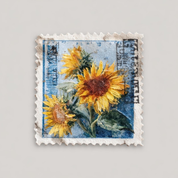 Vintage sunflower postage stamp art