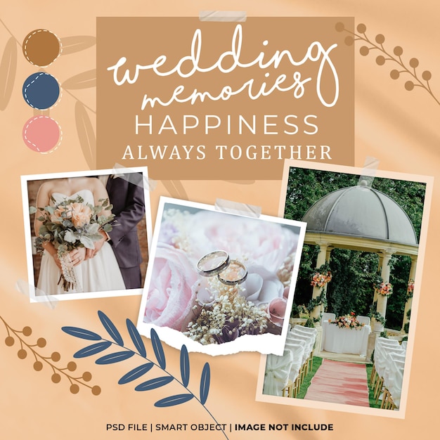 Wedding memories moodboard photo frame vintage mockup