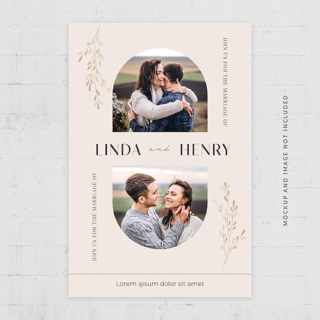 Wedding photo collage flyer vector template
