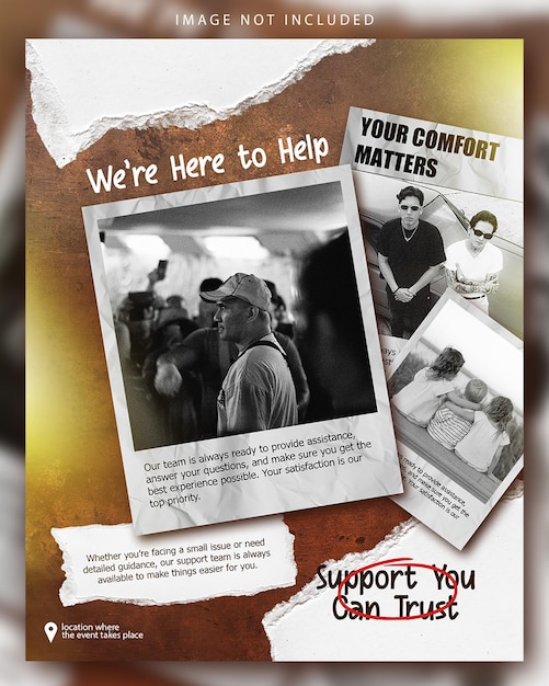 Were here to help vintage-inspired support service flyer